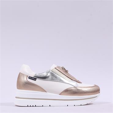 Marco Moreo Pompei Front Zip Platform - Cream Gold Combi